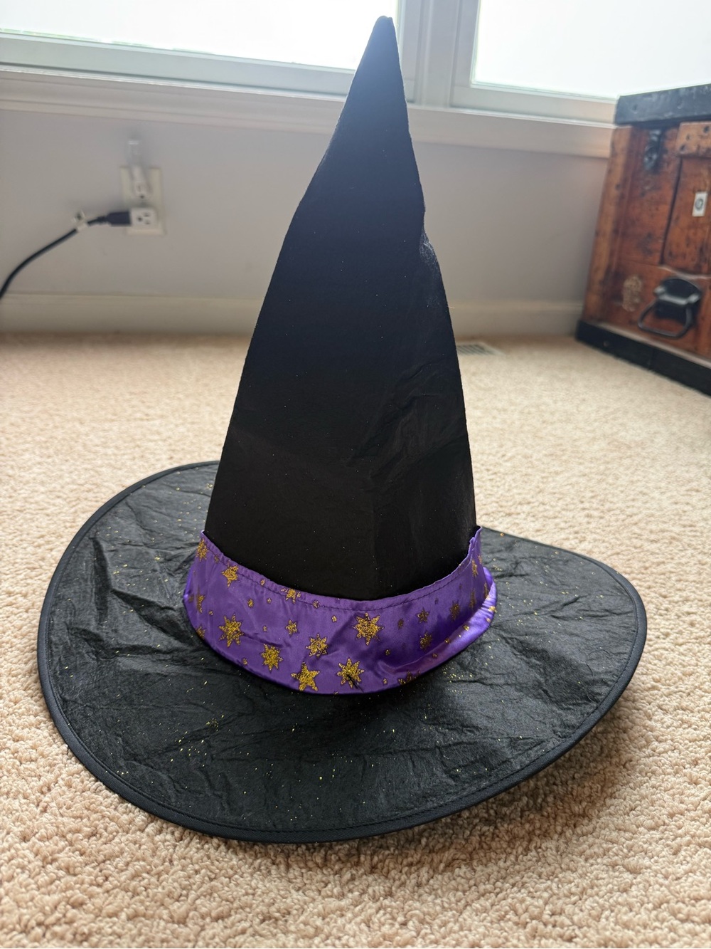 Black Witch Hat with Purple Star Band Costume